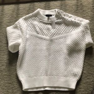Elbow sleeve sweater w/ crocheted shoulder buttons